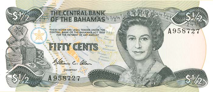 Bahamas - 1/2 Dollar - P-42a - 1984 dated Foreign Paper Money